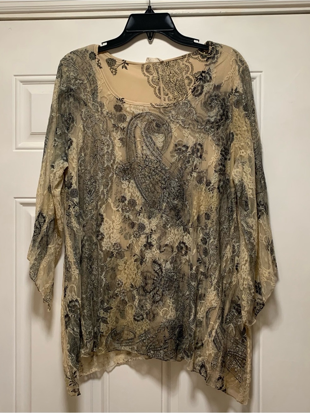 Brittany Black Beige and Black Paisley Lace Tunic